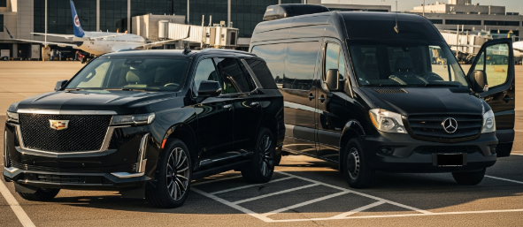 Premium chauffeur-driven car positioned for airport pickup, representing accredited Melbourne airport transfers and chauffeur services