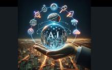 "AI-powered robot interacting with a human in a high-tech lab"