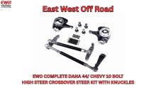 Dana 44 high steer crossover steering kit, Chevy 10 bolt precision steering upgrade, off-road steering control system, crossover steering for rock crawling, billet high steer arms Dana 44, Dana 44 flat top knuckles steering kit, heavy duty steering solution off-road, EWO steering kit USA, East West Off Road high steer system, buy Dana 44 steering kit online, lifetime warranty steering components