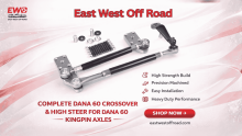 Dana 60 Kingpin high steer arms, DOM tubing, steering ends, weld bungs, studs, and mounting hardware arranged together