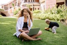 Photo by Yan Krukau: https://www.pexels.com/photo/photo-of-woman-using-silver-laptop-with-her-child-playing-on-grass-field-4458399/