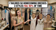 Woman getting a formal dress fitted by a tailor before a special event at The Dress Outlet.