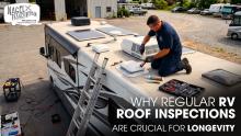 A Male Technician Repairing The Roof of a Class A Motorhome