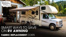 A Class C Motorhome Parked Outside of a Workshop for Awning Repair Works