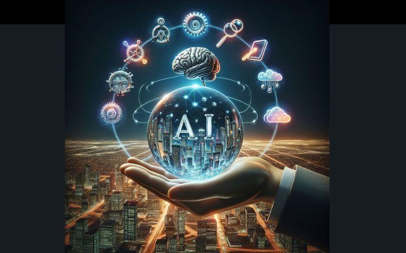 "AI-powered robot interacting with a human in a high-tech lab"
