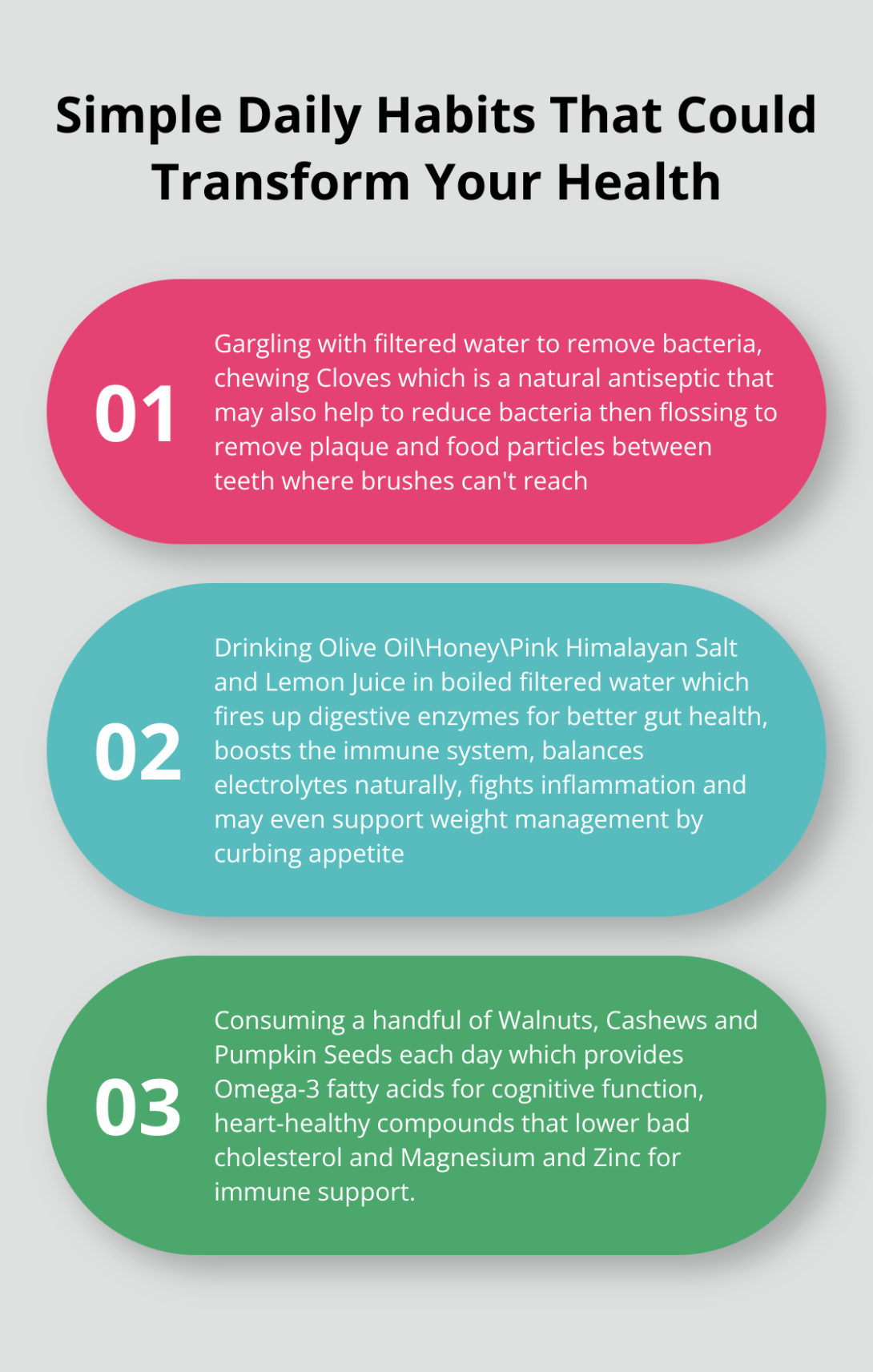 A visual display of Healthy Rituals to follow each day