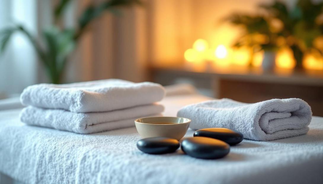 A massage table with folder towels