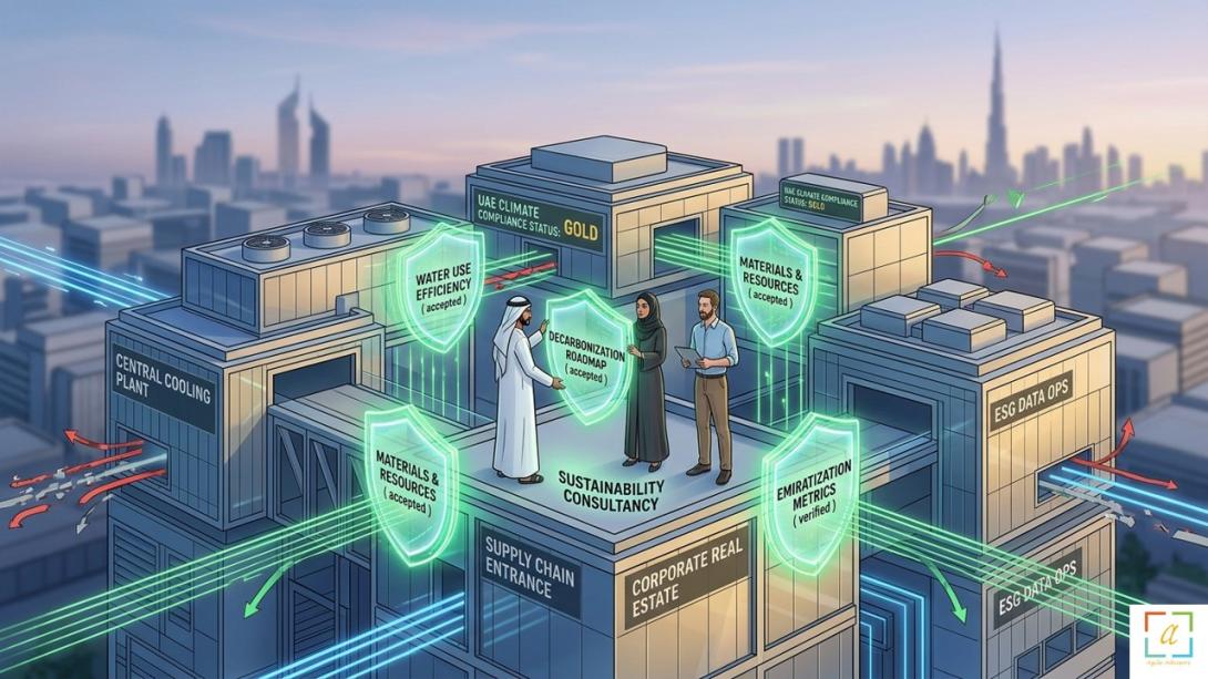 This guide explores why a sustainability consultancy is essential for UAE businesses in 2026. Learn how to navigate the mandatory Climate Change Law, align with the Dubai 2040 Urban Master Plan, and leverage ESG for a competitive advantage.