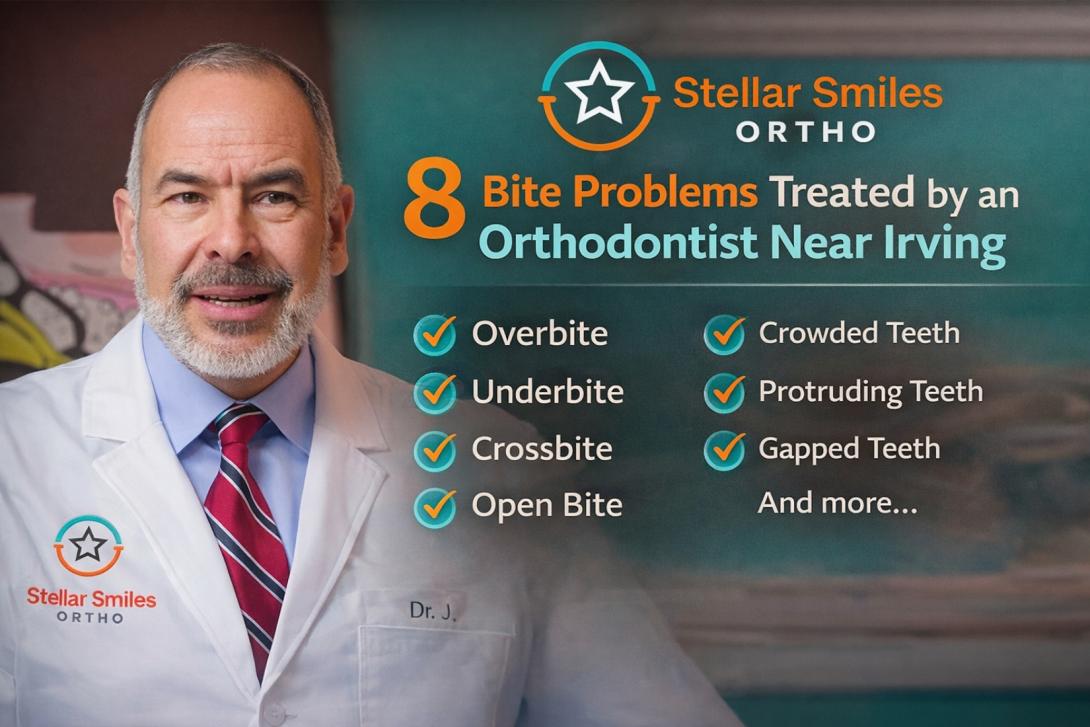 Irving orthodontist explaining common bite problems like overbite underbite crossbite and crowded teeth treated at Stellar Smiles Ortho