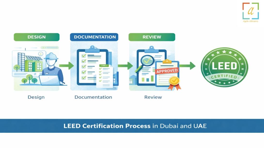 LEED certification process showing steps from design to approval in Dubai and UAE