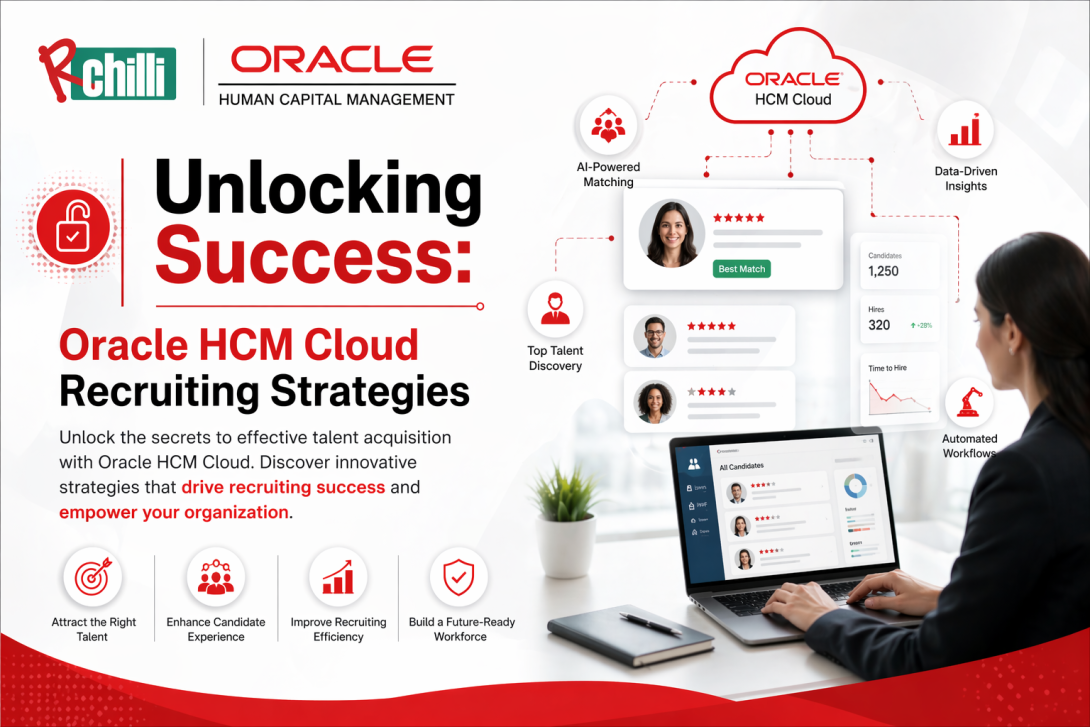 Oracle HCM recruiting banner with AI hiring, insights, and RChilli branding
