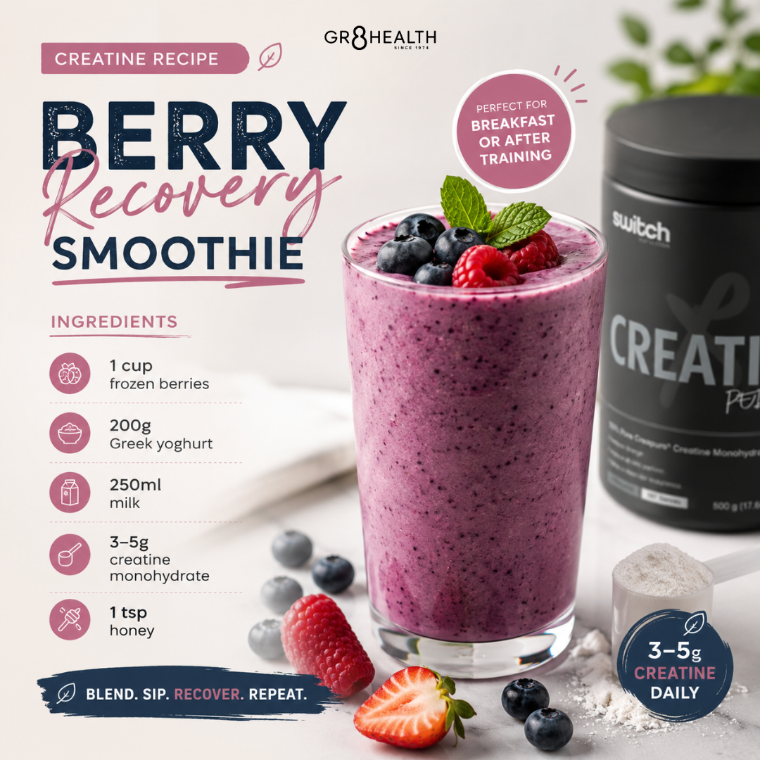 Berry recovery smoothie recipe infographic