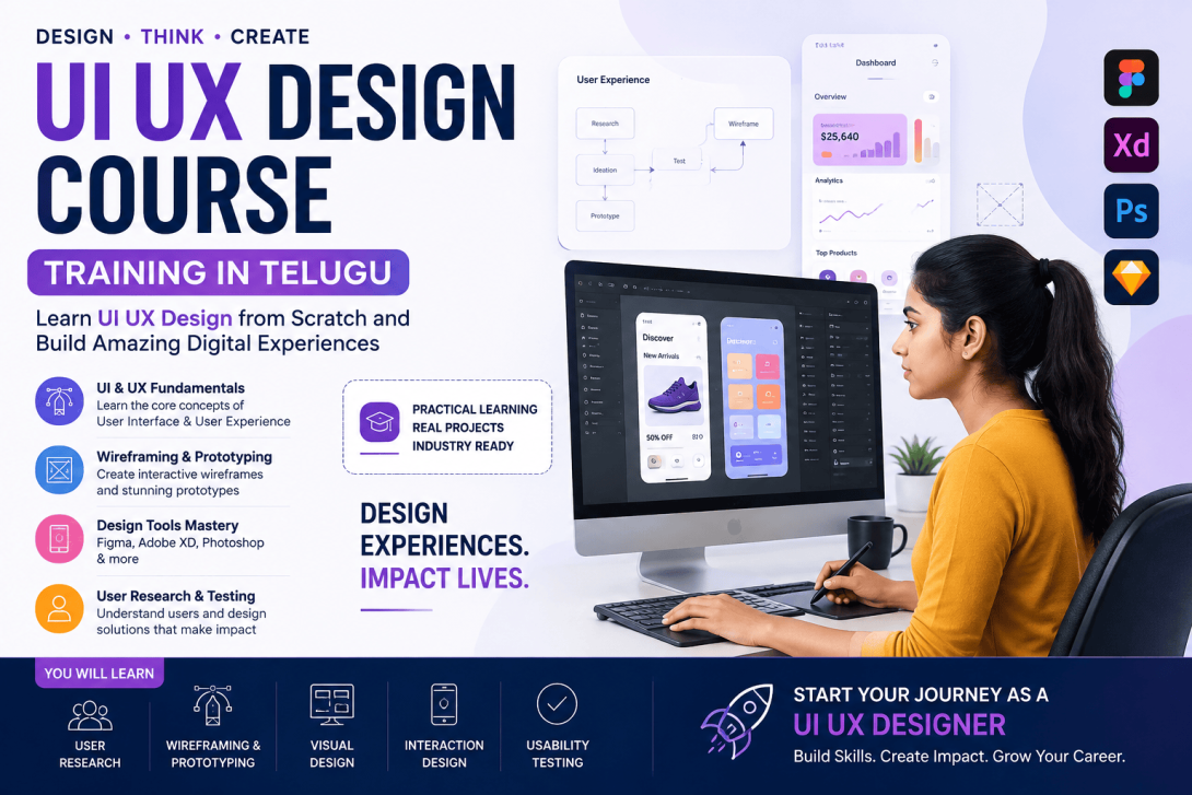 Best UI UX Design Course in Telugu, Figma Course in Telugu, Design Thinking