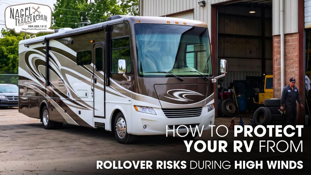 An Open Road Allegro Class A Motorhome Parked Outside of a Workshop