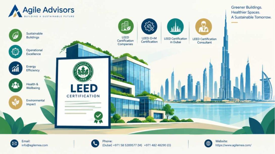 Discover how LEED Certification Companies, LEED O+M Certification, and a skilled LEED Certification Consultant help UAE organizations achieve LEED Certification in Dubai with lower costs and stronger compliance. Agile Advisors guides every step.